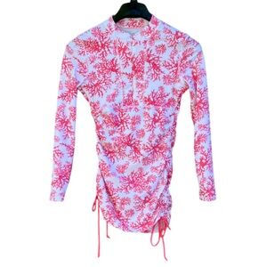Cabana Life Rash Guard Tunic Dress Sz Small Coral Print Beachy Vacay Resort-Wear
